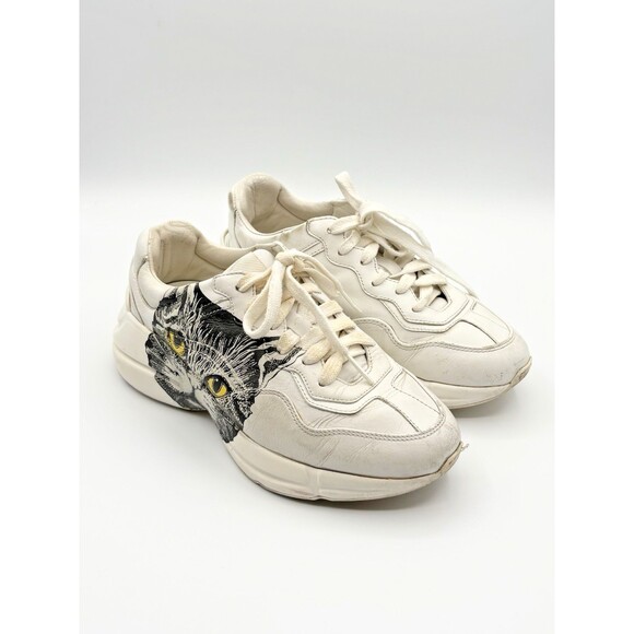 Gucci Mystic Cat Low Top White Leather Sneakers Rhyton Sz EU 35 5 - Picture 3 of 11